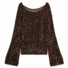 Dark Brown Boxy Open-Knit Sweater with Scoop Neck