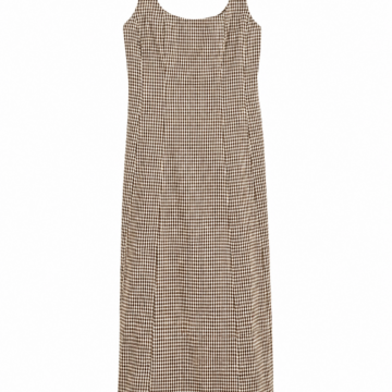 Black and White Gingham Sleeveless Midi Dress with Scoop Neck