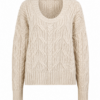 Cream Cable-Knit Scoop Neck Sweater