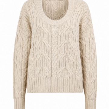 Cream Cable-Knit Scoop Neck Sweater