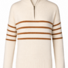 Cream Quarter-Zip Striped Sweater with Rust Brown Stripes