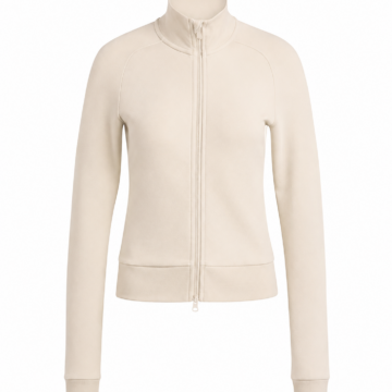 Light Beige Slim Fit Track Jacket with Stand Collar and Raglan Seams