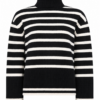 Black and Off-White Striped Knit Turtleneck Sweater