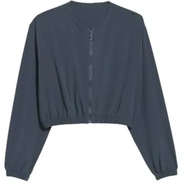 Dark Blue-Grey Cropped Zip-Up Jacket Oversized Fit