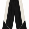 Black Relaxed Wide-Leg Track Pants with White Side Panels and Chevron Stripe