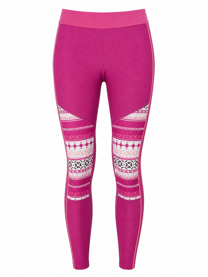 Magenta High-Waist Fitted Leggings with Geometric Diamond Pattern