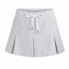 Heather Grey Pleated Mini Skirt with Ribbed Waistband and Drawstring