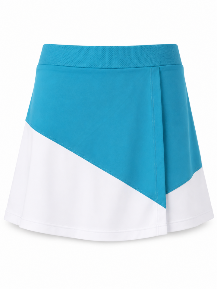 Teal and White Color-Blocked A-Line Skort with Ribbed Waistband
