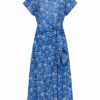 Blue Floral Wrap Shirt Dress with Short Sleeves