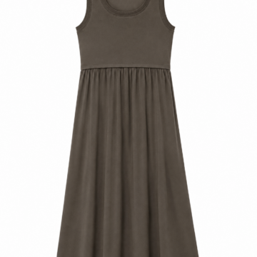 Dark Olive Green Sleeveless Scoop Neck Maxi Dress with A-Line Skirt