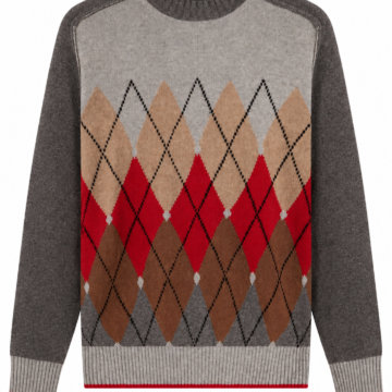 Grey Argyle Pattern Pullover Sweater