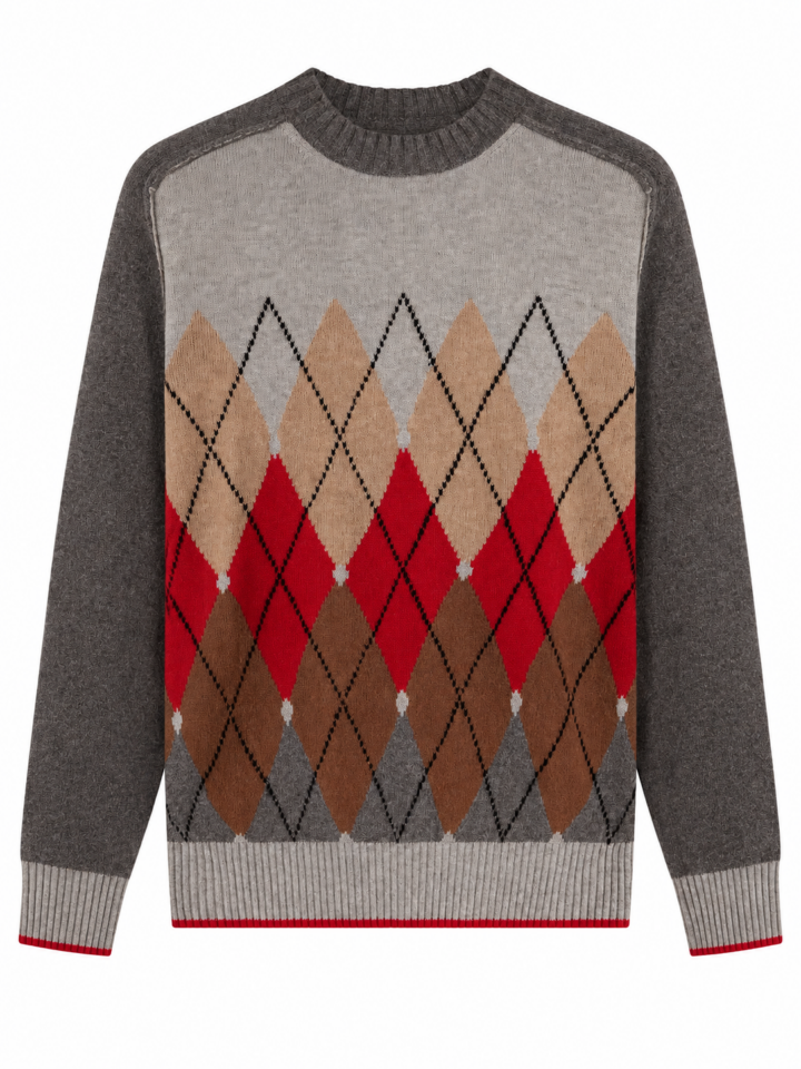 Grey Argyle Pattern Pullover Sweater