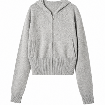 Heather Grey Zip-Up Knit Hoodie