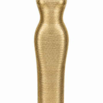 Gold Metallic Ribbed Bodycon Maxi Dress with Spaghetti Straps