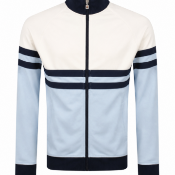 White, Light Blue, and Navy Color-Block Full-Zip Track Jacket