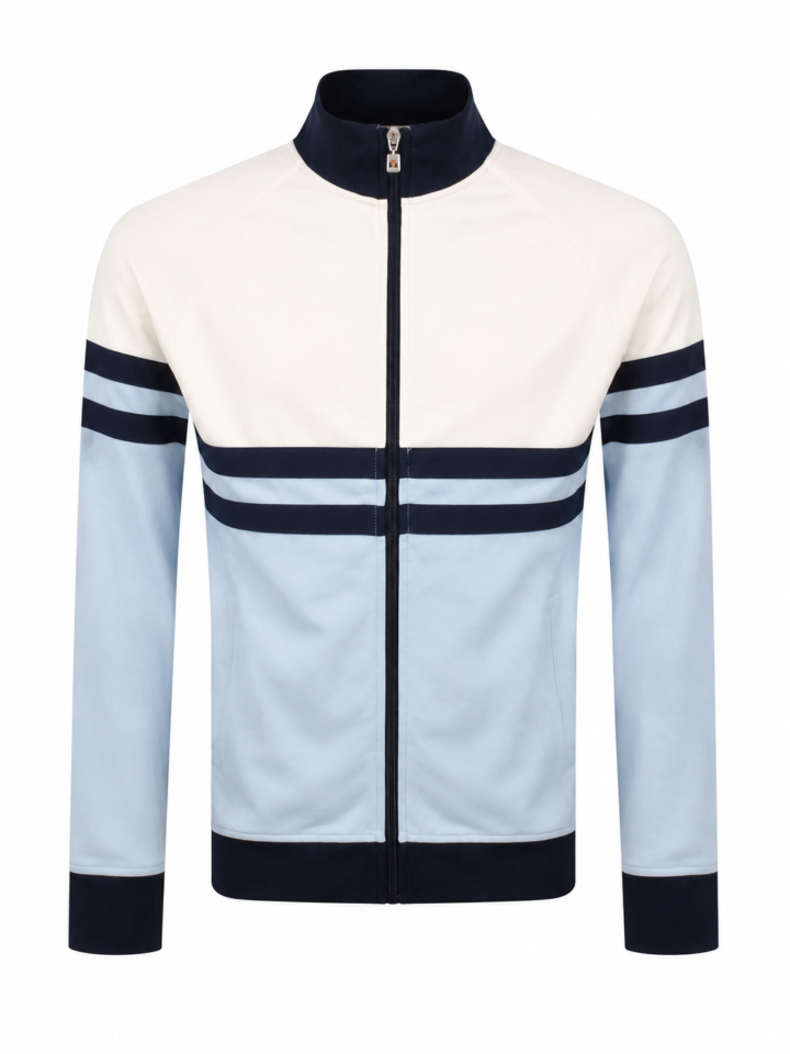 White, Light Blue, and Navy Color-Block Full-Zip Track Jacket