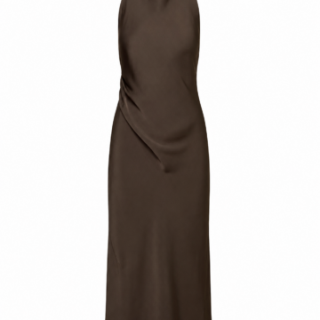 Dark Brown Sleeveless Halter Maxi Dress with Keyhole Back