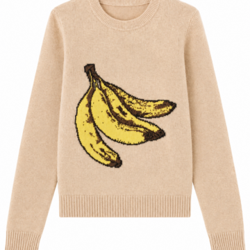 Beige Banana Graphic Intarsia Knit Sweater