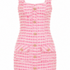 Pink Tweed Sleeveless Fitted Mini Dress with Square Neckline
