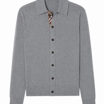 Heather Grey Knit Cardigan with Polo Collar