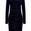 Navy Blue Velvet Bodycon Dress with Knotted Front and Ruching