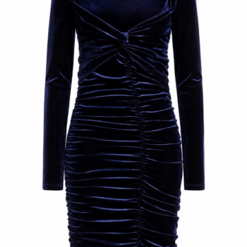 Navy Blue Velvet Bodycon Dress with Knotted Front and Ruching